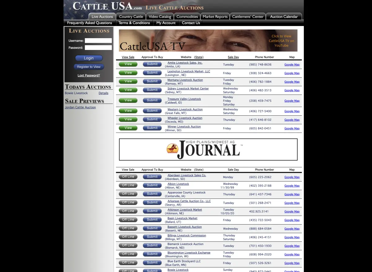 The original CattleUSA site, built in PHP with a Flash video player
